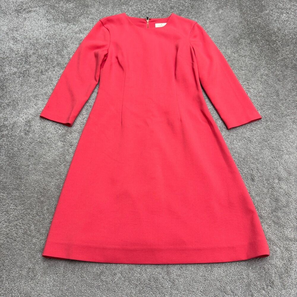 Kate Spade 3/4 Sleeve A-Line Shift Midi Dress Womens 6 Bright Pink Coral Stretch